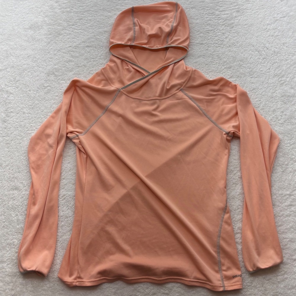 Patagonia Women Capilene Cool Daily Hoody Salmon Pink Sun Shirt Large 52660SP14